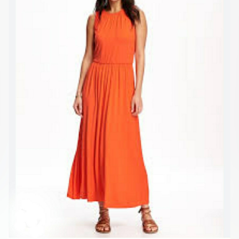 Old Navy Jersey Knit Waisted Darling Clementine Maxi Dress Size XL Beachy Boho
